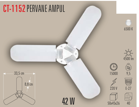 CATA 42W Pervane Led Ampul Beyaz Işık E27 Duy CT-1152