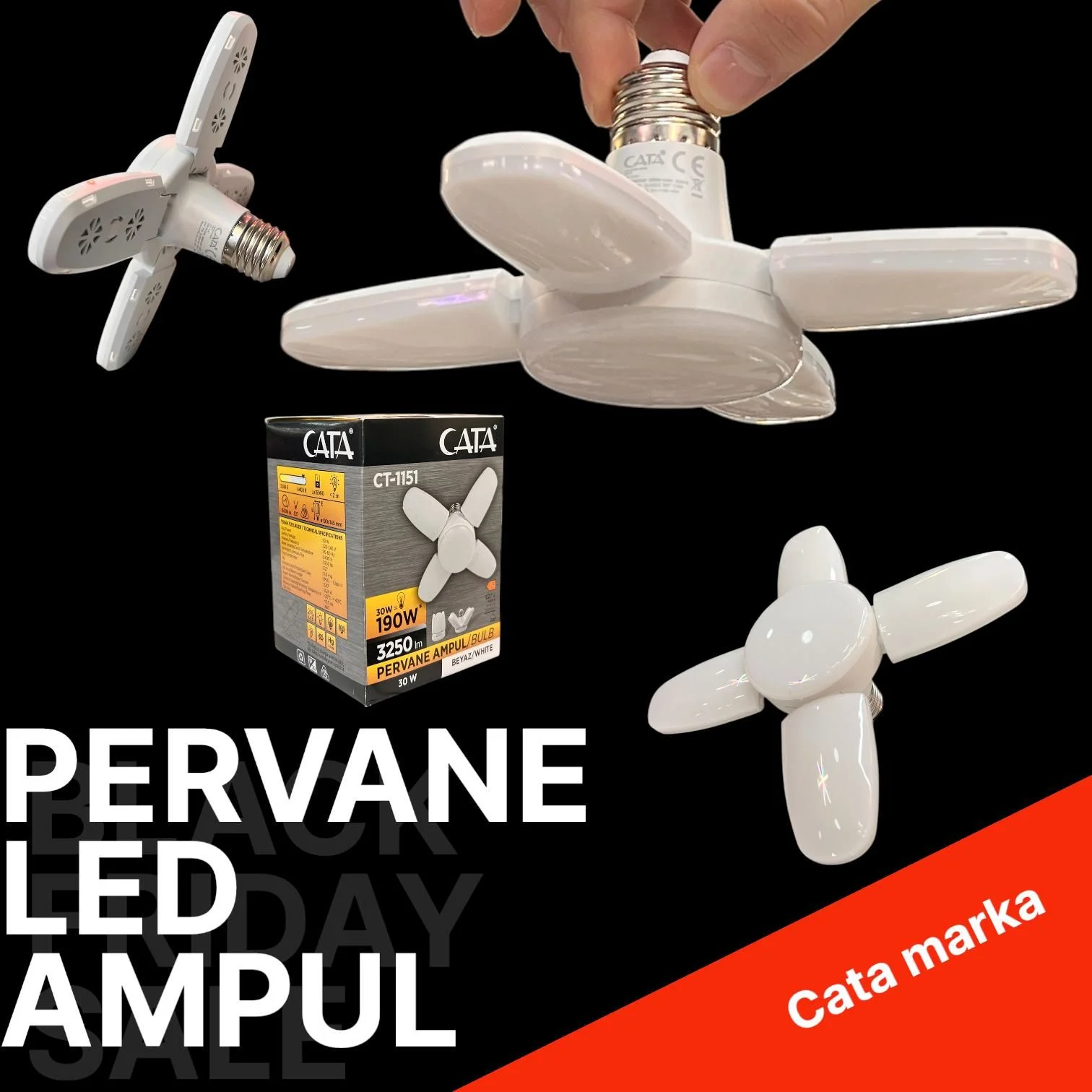 CT-1151 Cata 30 Watt 4 Kollu Pervane Led Ampul Beyaz