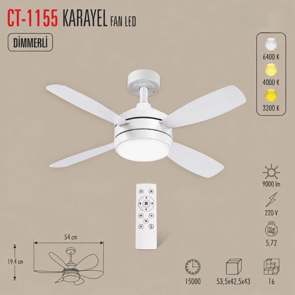 Cata CT-1155 Karayel Fan Led Ampul 82W