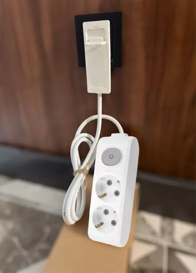 Ultra İnce Fişli 2’li Grup Priz 25 metre Anahtarlı Beyaz